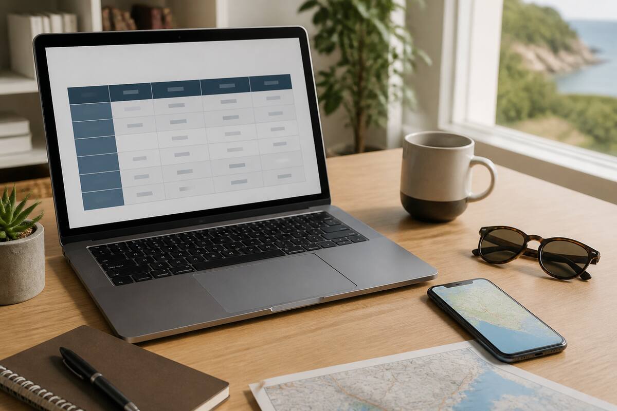 Reisplanning met laptop en smartphone tijdens het vergelijken van vakanties